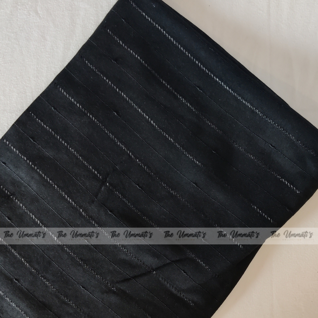 Embroided Striped Hijab - Black