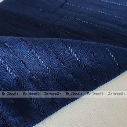 Embroided Striped Hijab - Navy