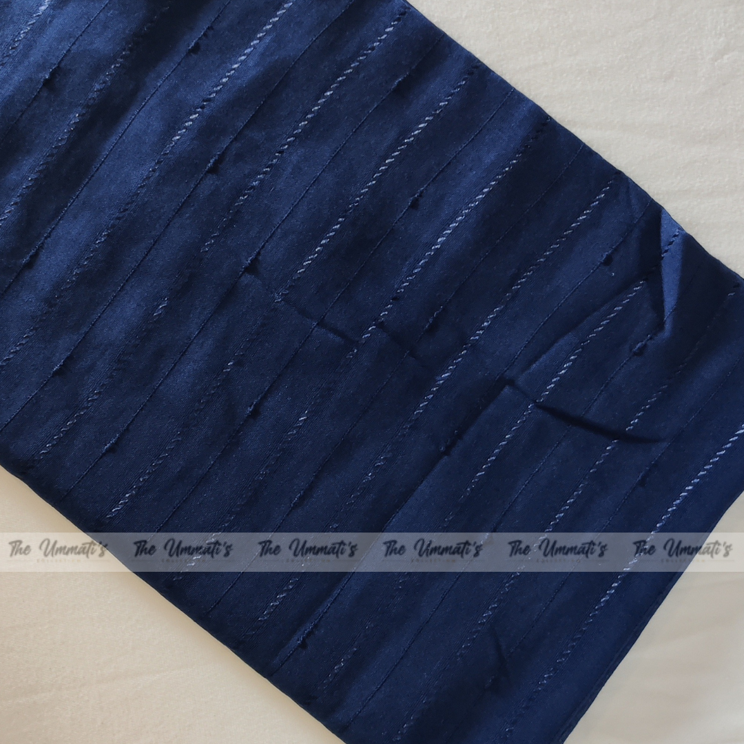 Embroided Striped Hijab - Navy